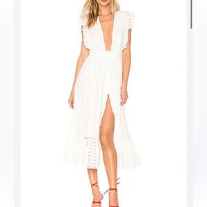 MAJORELLE WOMENS WHITE EYELET WRAP MIDI DRESS MEDIUM